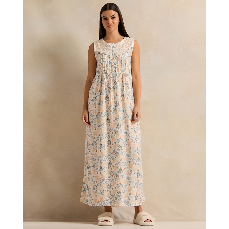 Women White Embroidery Nightgown