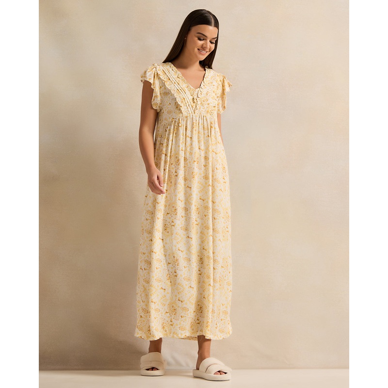 Women Yellow Empire Line Nightgown