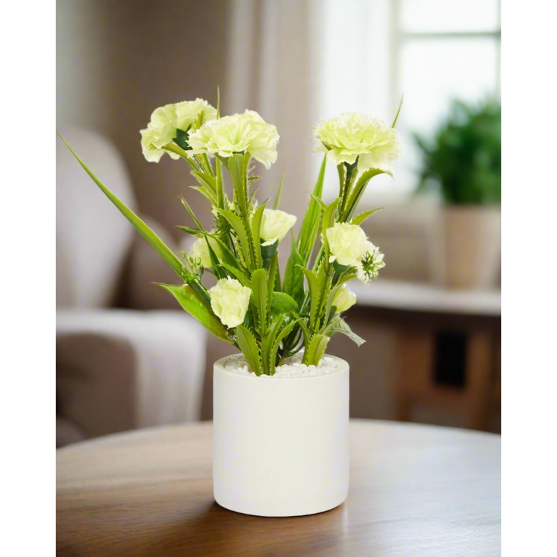 Yellow Artificial Tuberose In Cement Pot
