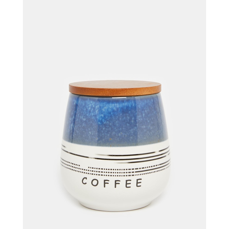 Blue Coffee Canister With Wooden Cover (26.4 oz)