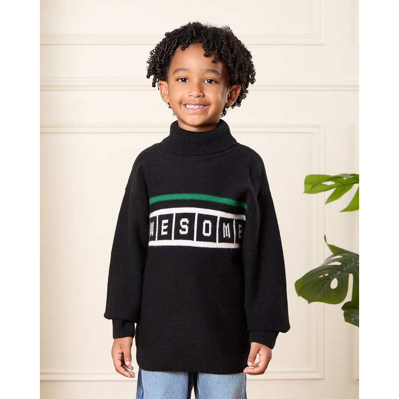 Boys Black Awesome Roll Neck Jumper