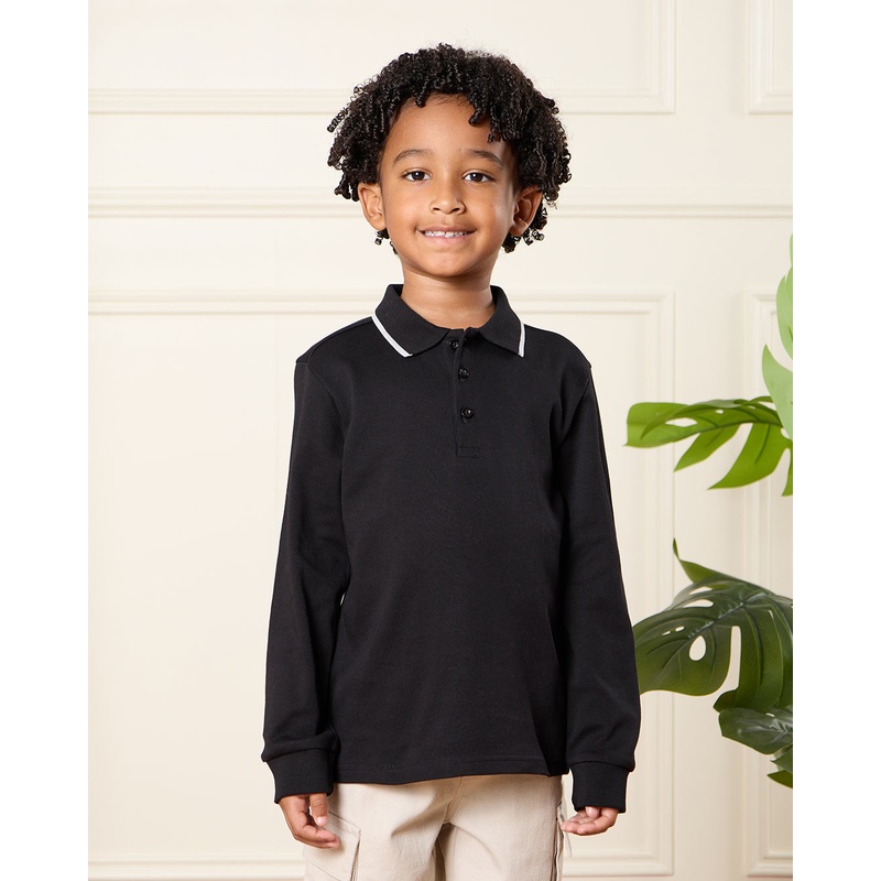 Boys Black Long Sleeve Polo Shirt