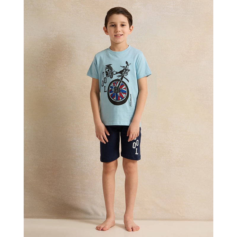 Boys Blue And Navy Printed Pyjama Set (2 Piece)