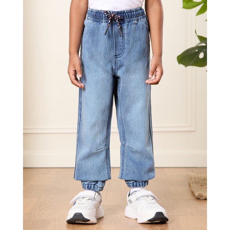 Boys Blue Dotted Pull-on Jeans