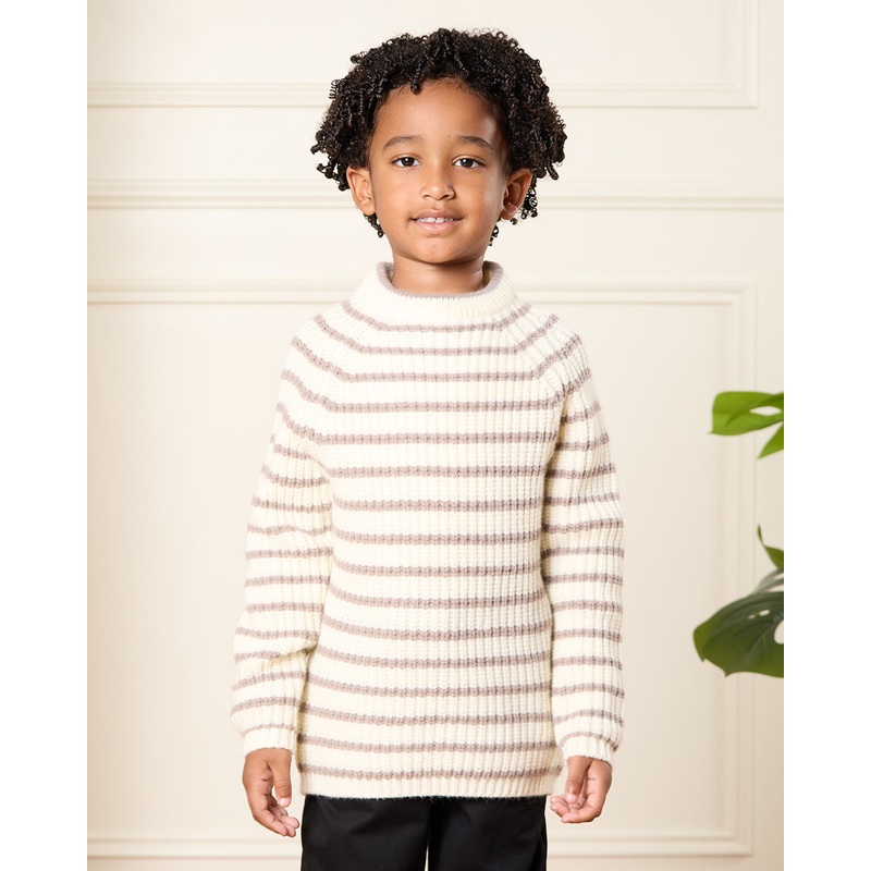 Boys Brown And White Striped Pullover