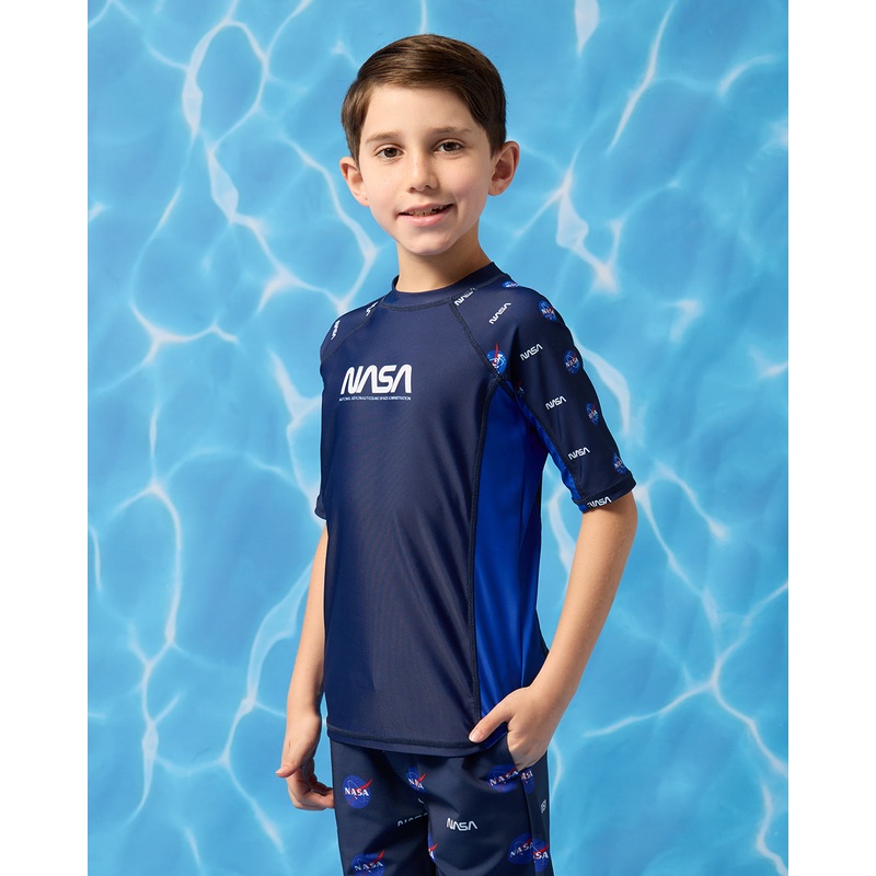 Boys Navy Nasa  Rash Guard Swimwear T-Shirt