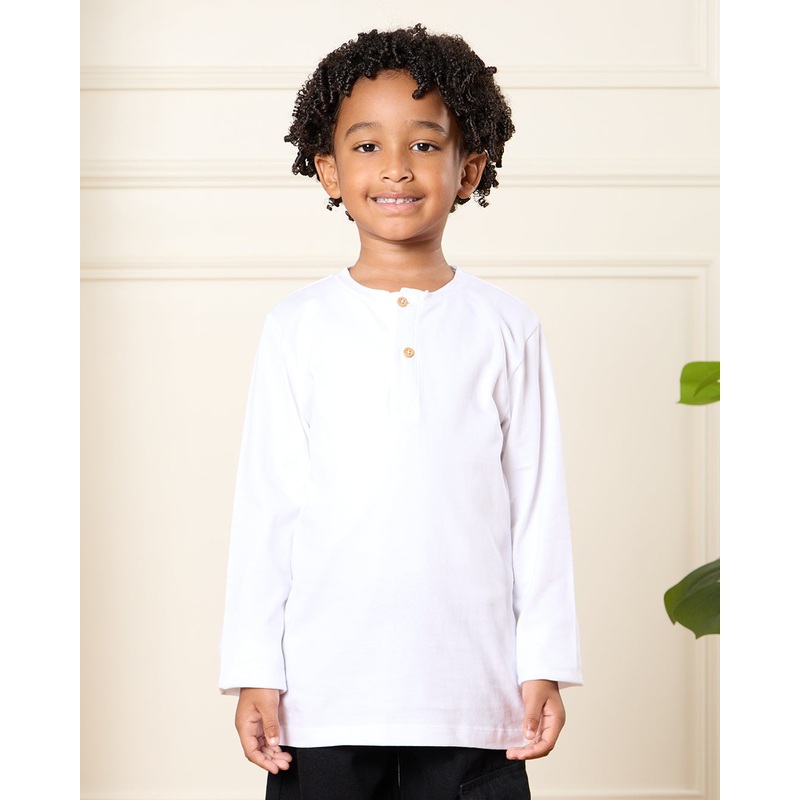 Boys White Long Sleeve Henley Shirt