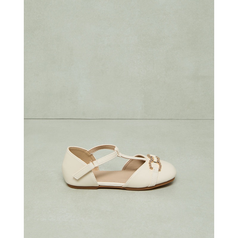 Girls Cream Buckle T-Bar Ballerina