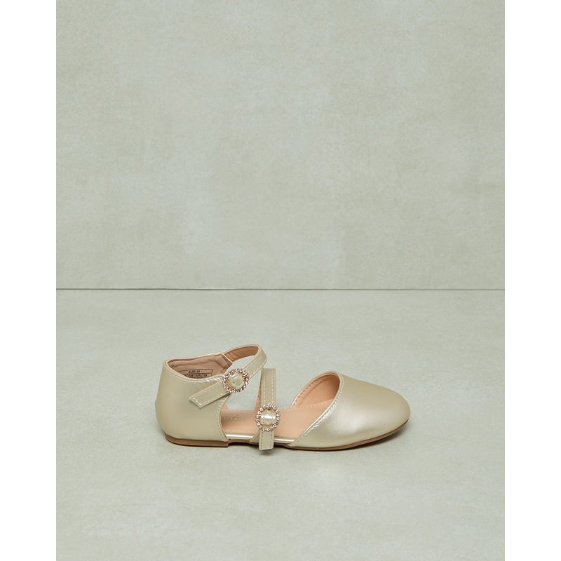 Girls Gold Double Strap Ballerina