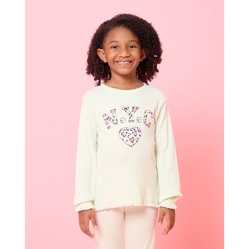 Girls Green Nyc Printed T-Shirt