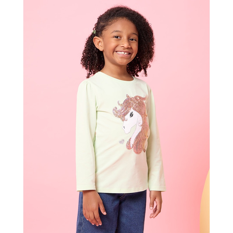 Girls Green Pony Embellished T-Shirt