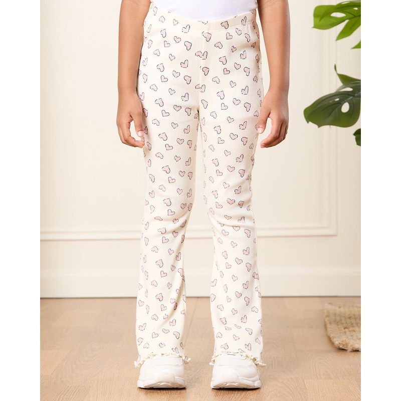 Girls Ivory Heart Print Flared Leggings