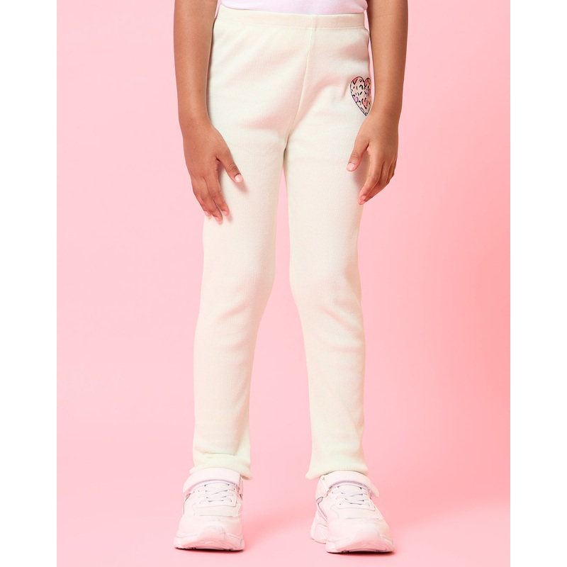 Girls Ivory Heart Print Slim Fit Leggings