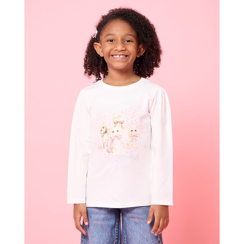 Girls Ivory La Familia Embellished T-Shirt