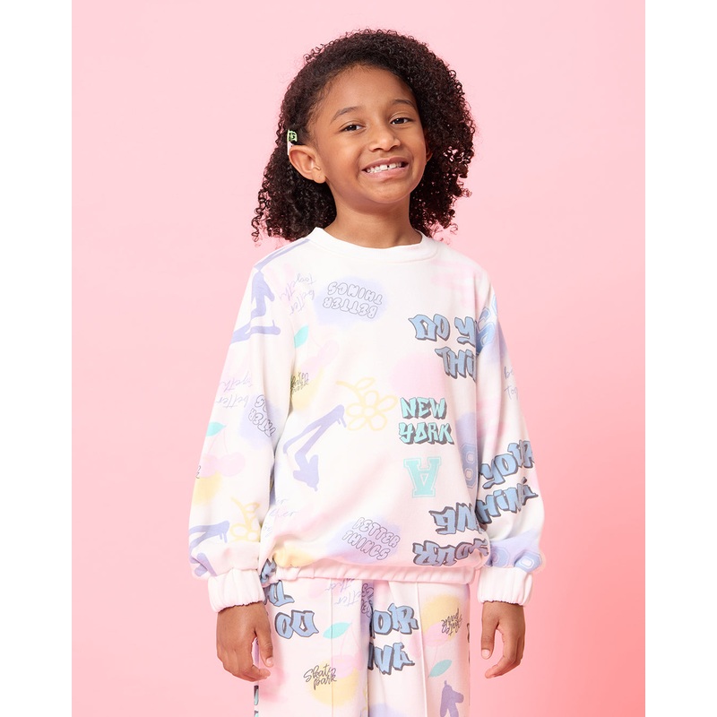 Girls Ivory Printed Sweatshirt