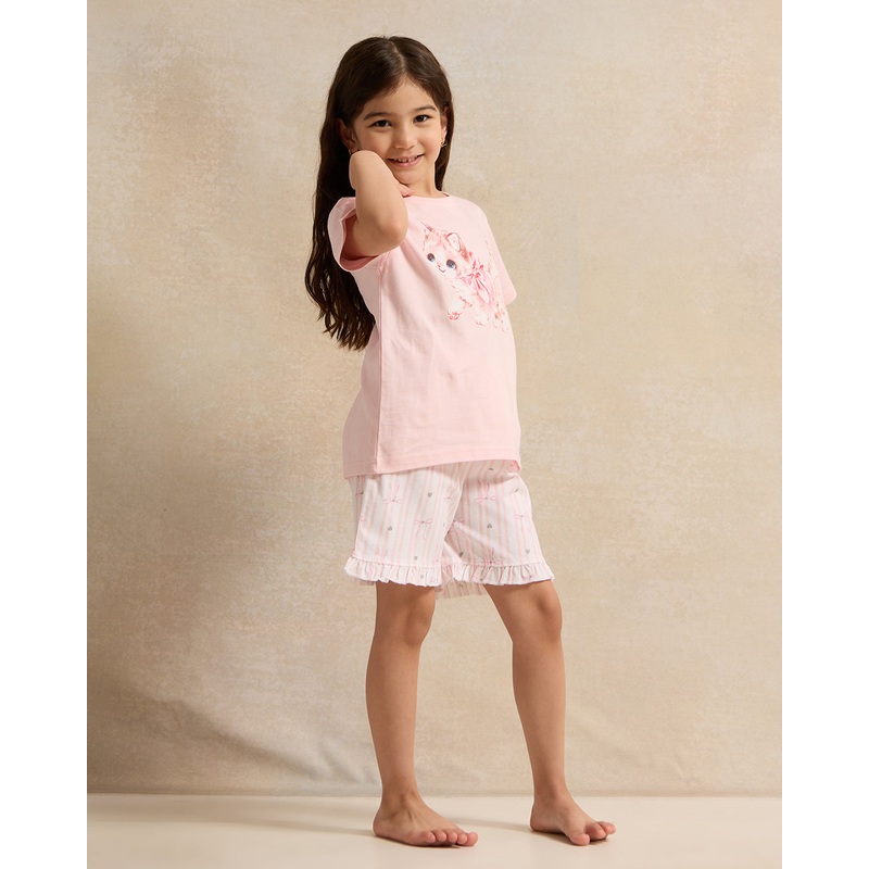 Girls Lilac Cat Printed Set (2 Piece)