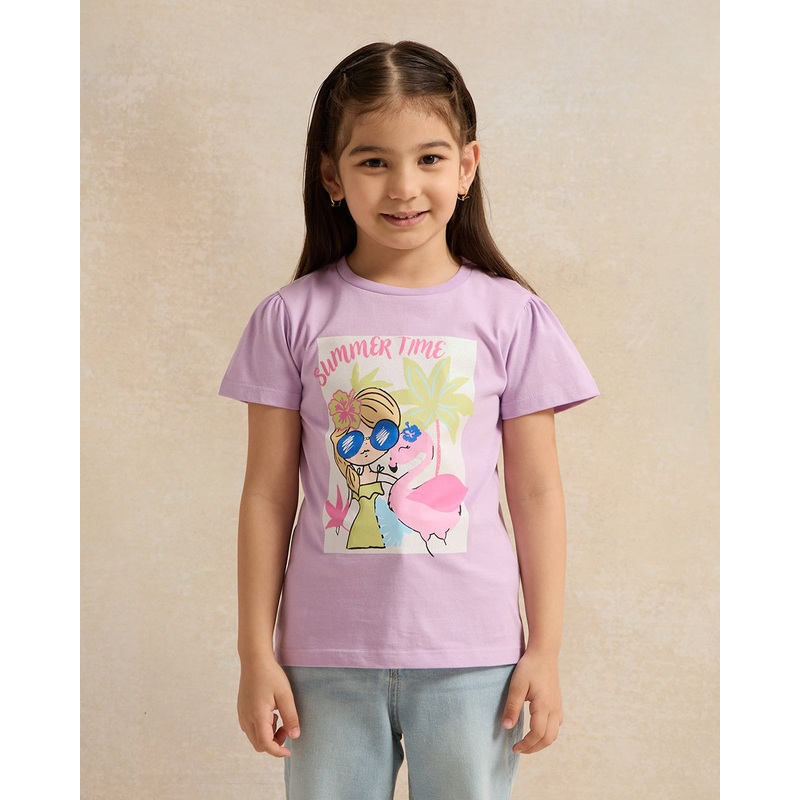 Girls Lilac Placement Print T-shirt