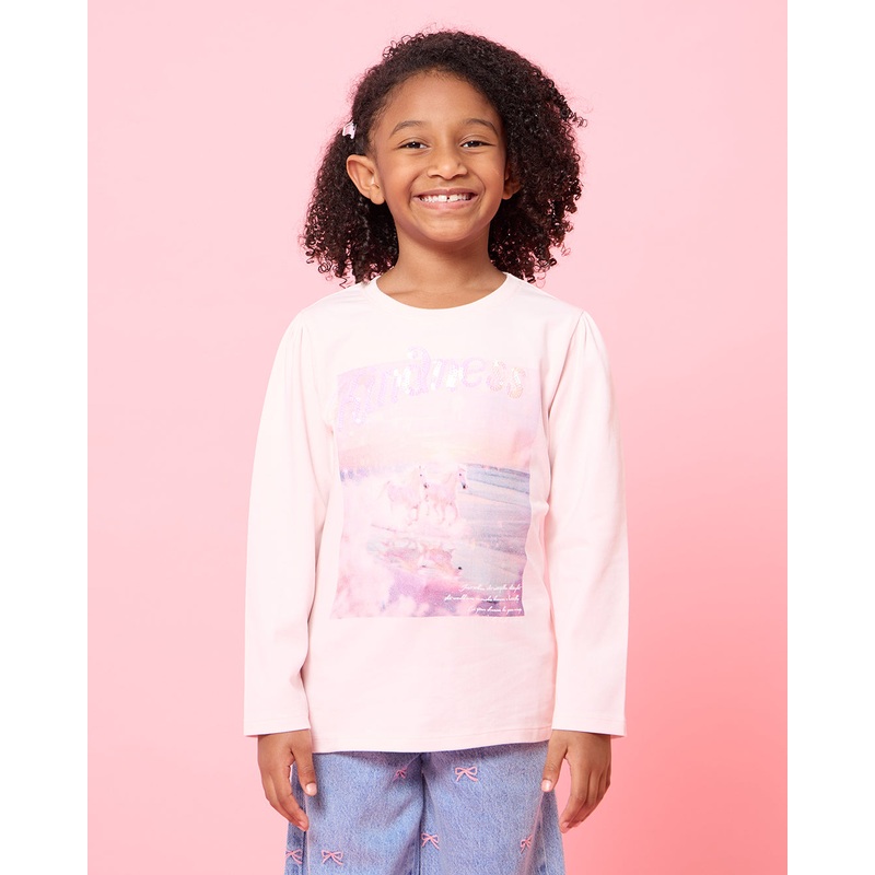 Girls Pink Kindness Embellished T-Shirt