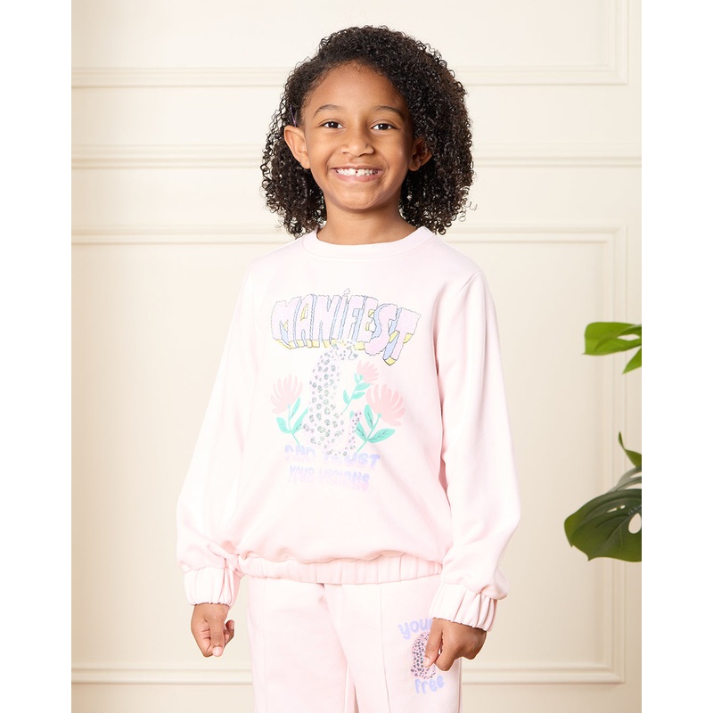 Girls Pink Manifest Printed Sweatshirt
