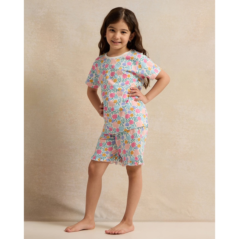 Girls White Floral Printed Set (2 Piece)