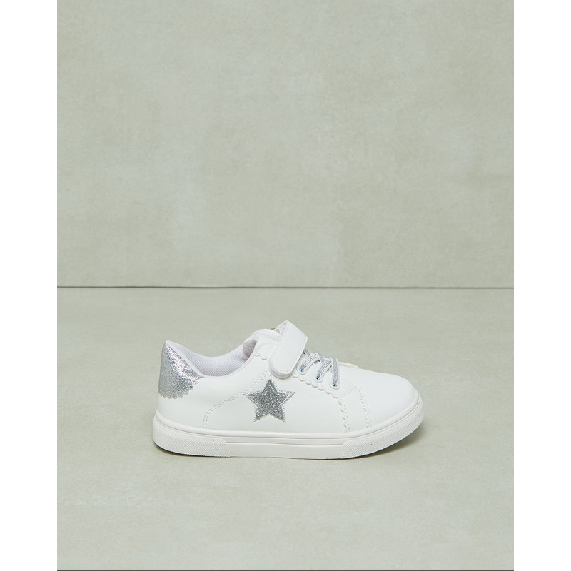Girls White Velcro Star Sneaker