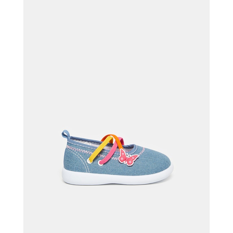 Infant Girls Blue Denim Butterfly Themed Pump