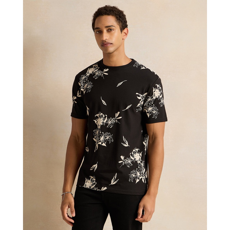 Men Black All Over Print T-Shirt