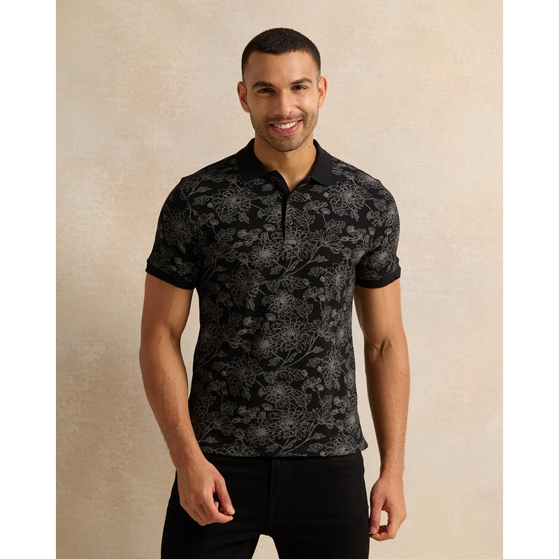 Men Black Printed Polo Shirt|Small|Medium|Large|X-Large|XX-Large