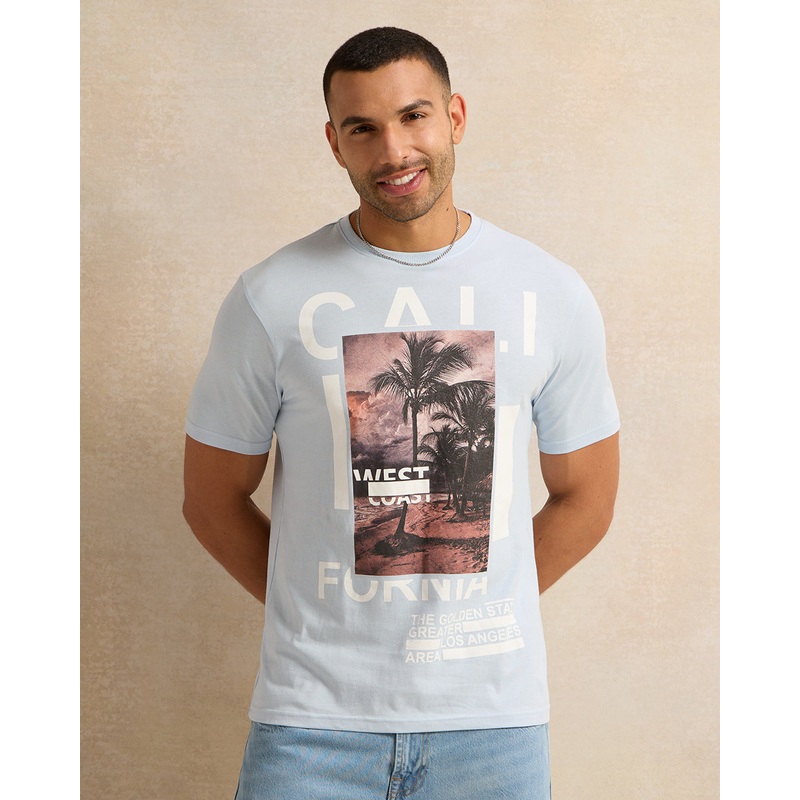 Men Blue Printed Graphic T Shirt