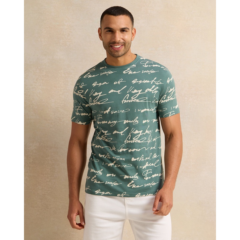 Men Green All-Over Print T-Shirt