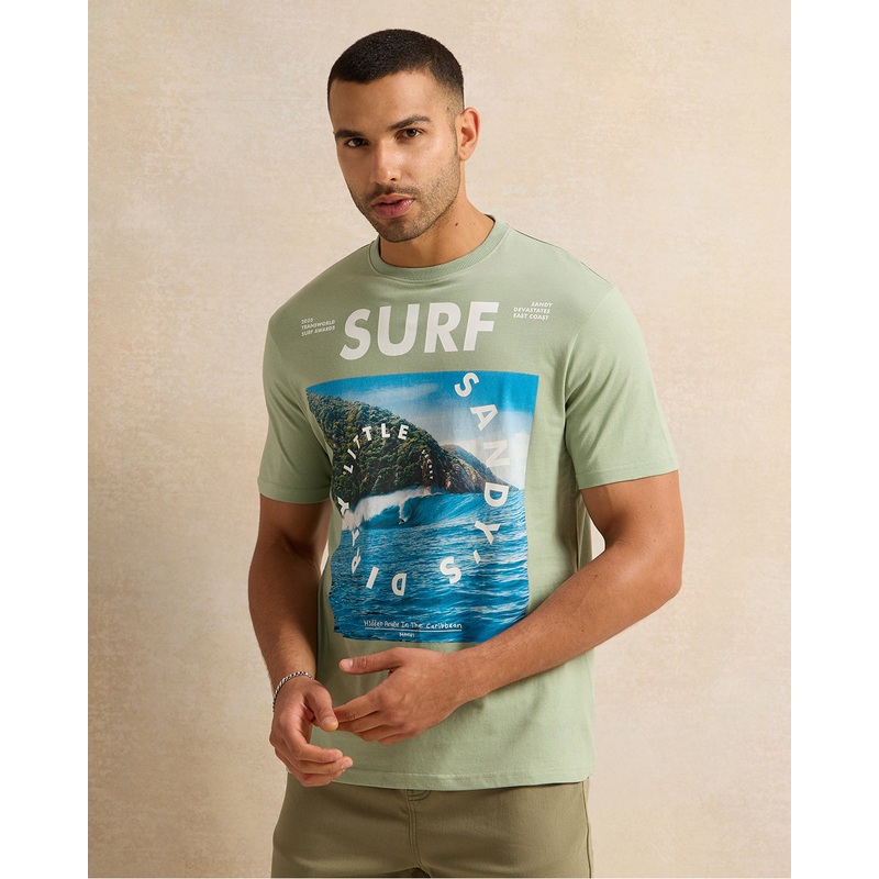 Men Green Surf Print T-Shirt|Small|Medium|Large|X-Large|XX-Large