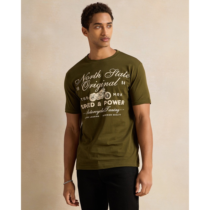 Men Olive Printed T-Shirt|Small|Medium|Large|X-Large|XX-Large