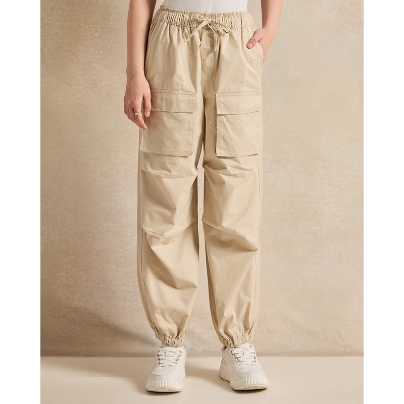 Senior Girls Beige Poplin Cargo Pants