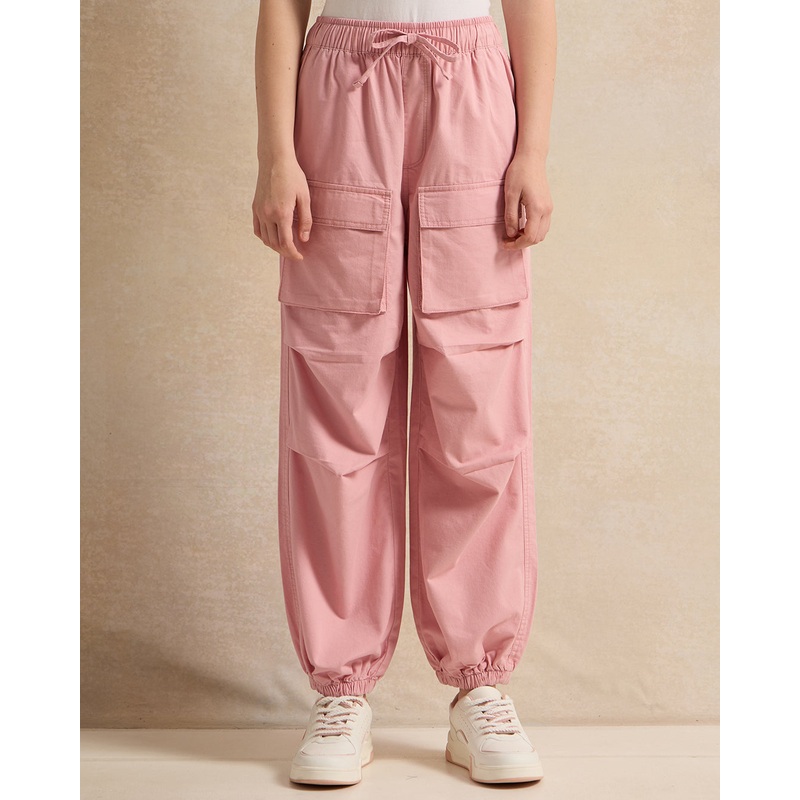 Senior Girls Pink Poplin Cargo Pocket Pants
