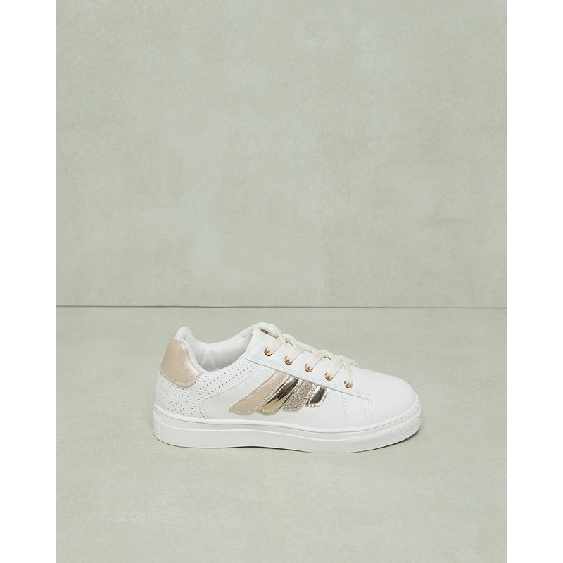Senior Girls White Lace-Up Sneaker