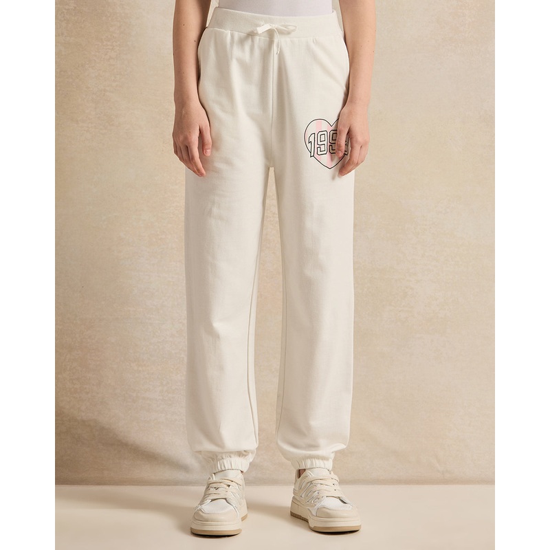Senior Girls White Printed Cargo Track Pants