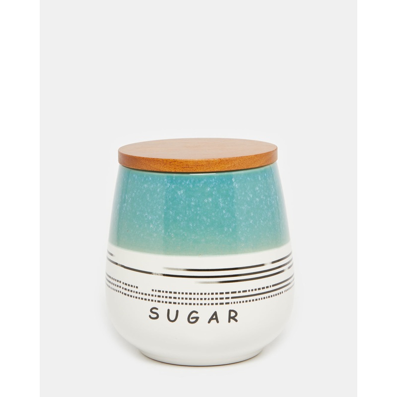 Teal Sugar Canister With Wooden Cover (26.4 oz)