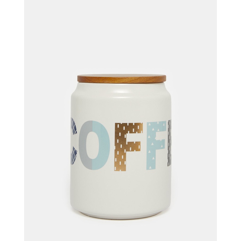 White Coffee Canister With Wooden Cover (28 oz)