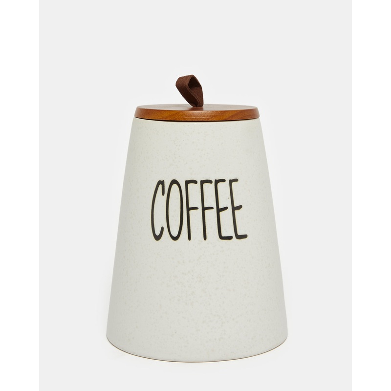 White Coffee Canister With Wooden Cover (35.2 oz)