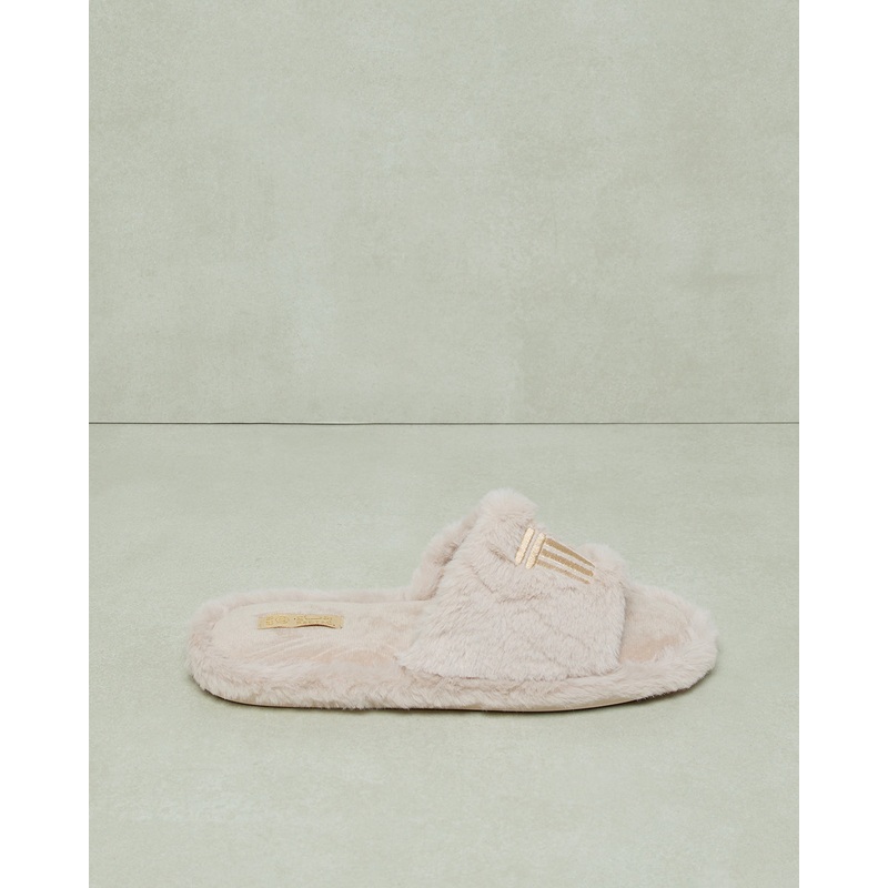 Women Beige Embroidered Slipper
