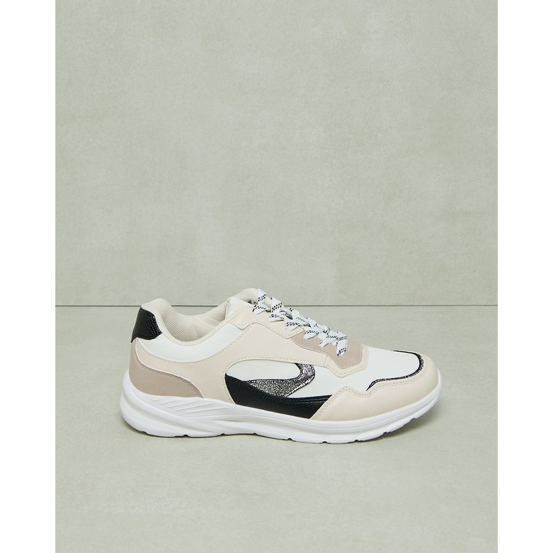 Women White Material Block Lace-Up Shoes