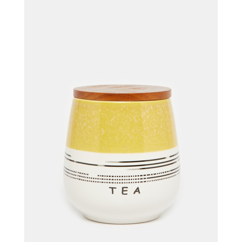 Yellow Tea Canister With Wooden Cover (26.4 oz)