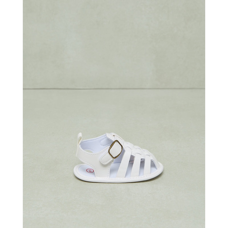 Baby White Buckle Detail Pram Shoe