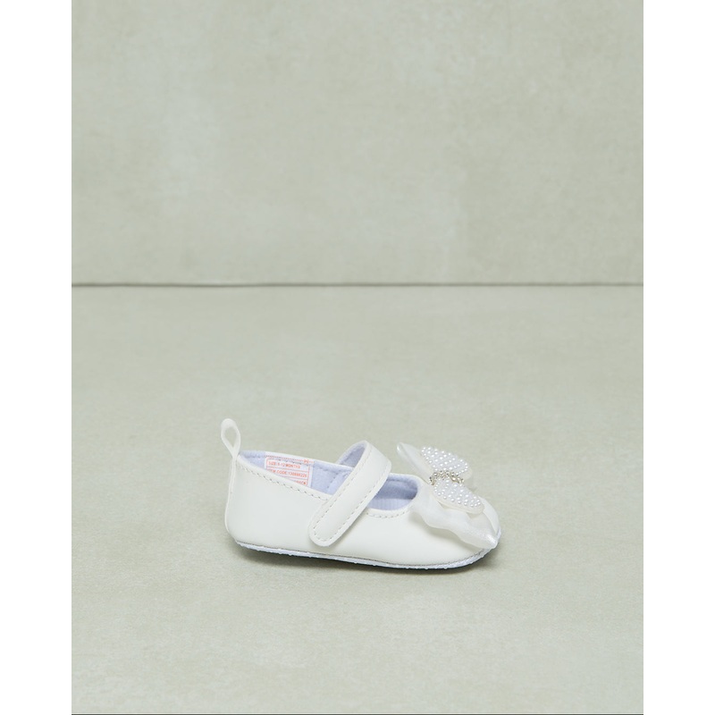 Baby White With Bow Detail Pram Shoe