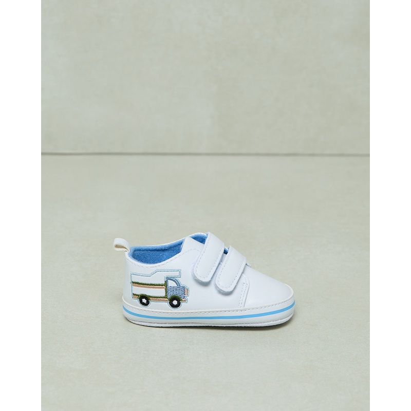 Baby White With Embroidery Detail Pram Shoe