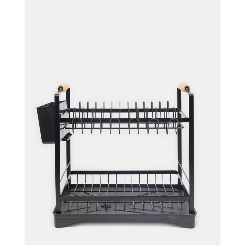 Black Rectangle 2 Tier Dish Rack With Utensils Holder