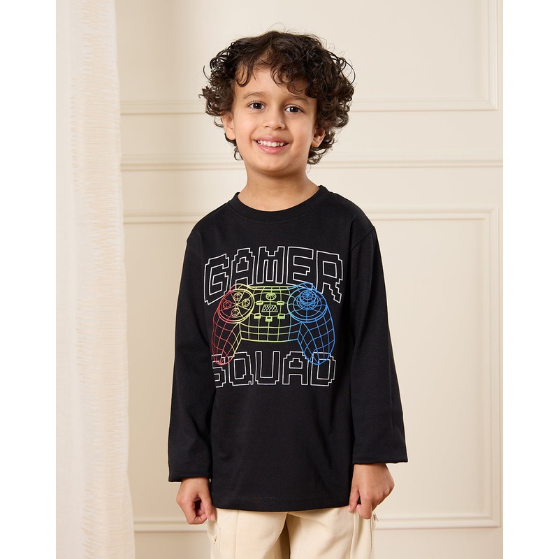 Boys Black Gamer Print Long Sleeve T-Shirt