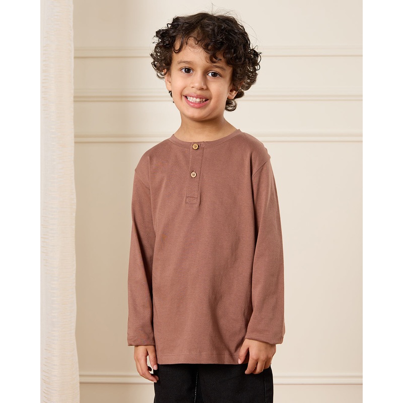 Boys Brown Long Sleeve Henley T-Shirt