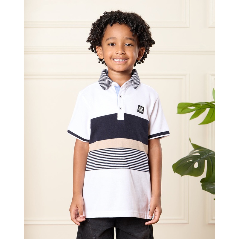 Boys White Striped Polo Shirt|2-3 Years|3-4 Years|4-5 Years|5-6 Years|6-7 Years|7-8 Years