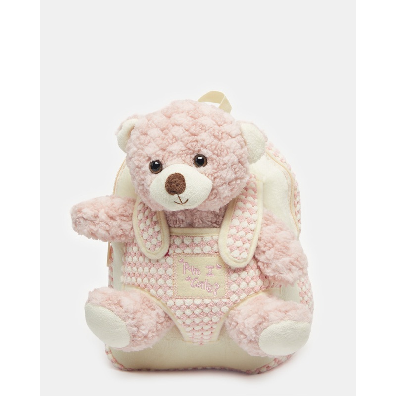 Girls Beige Fur Backpack